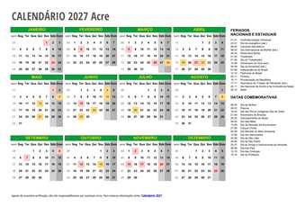 Calendário 2027 Acre
