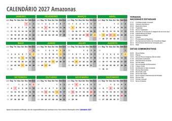 Calendário 2027 Amazonas