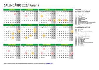 Calendário 2027 Paraná