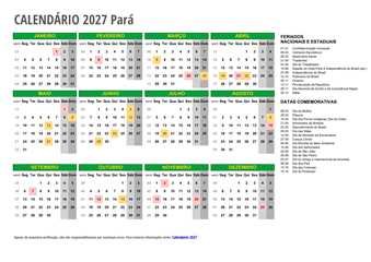 Calendário 2027 Pará