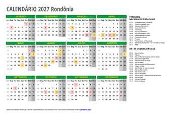 Calendário 2027 Rondônia