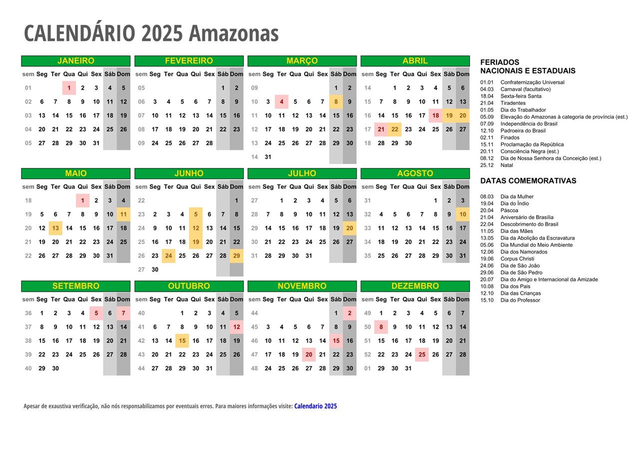 Calendário 2025 ALAGOAS com feriados